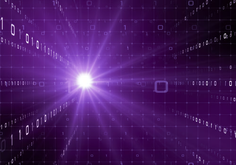 Abstract purple light burst over a digital grid